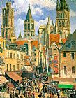 Camille Pissarro Famous Paintings - The Old Market at Rouen